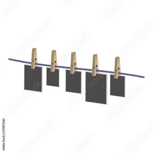Blank photos on the clothespin.Isometric and 3D view.
