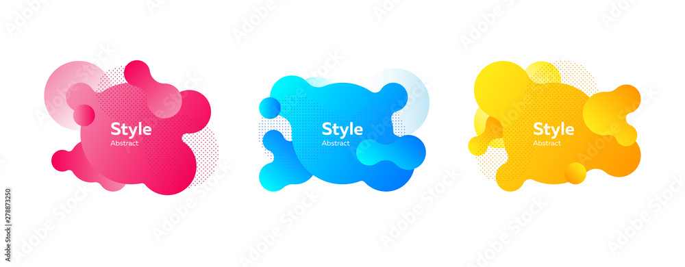 Set of vibrant liquid shapes for presentation. Dynamical colored forms. Gradient banners with flowing liquid shapes. Template for design of logo, flyer or presentation. Vector illustration Set of vibrant liquid shapes for presentation. Dynamical colored forms. Gradient banners with flowing liquid shapes. Template for design of logo, flyer or presentation. Vector illustration