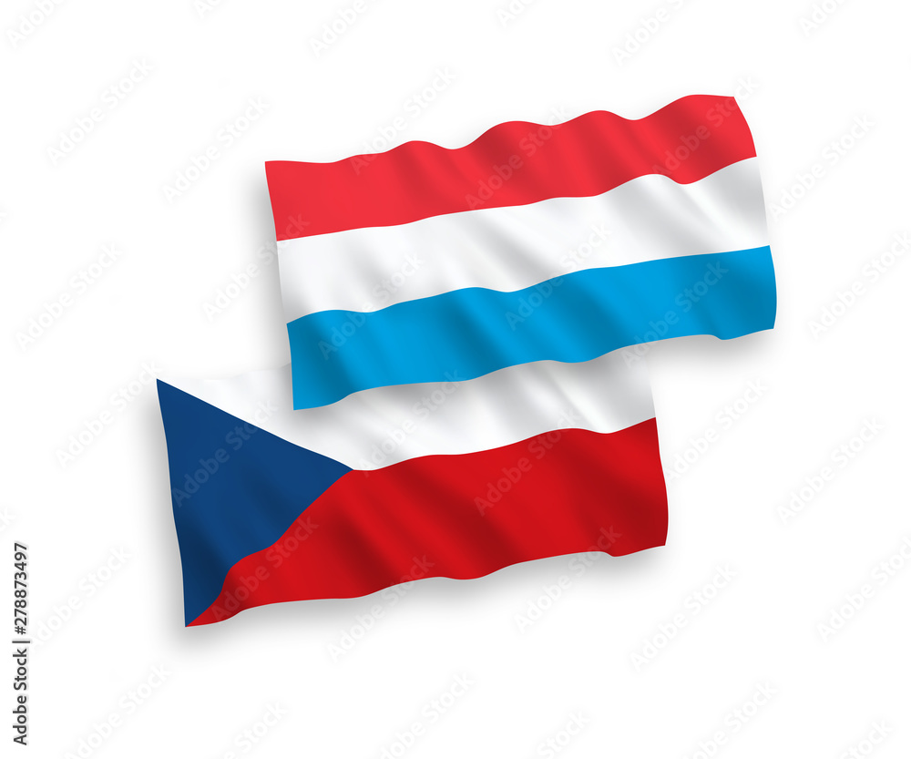 Fototapeta premium National vector fabric wave flags of Czech Republic and Luxembourg isolated on white background. 1 to 2 proportion.