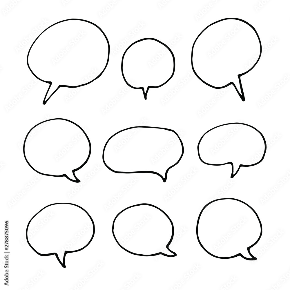 Rounded hand drawn speech bubbles. Sketch graphic elements isolated on white background. Rounded hand drawn speech bubbles. Sketch graphic elements isolated on white background.
