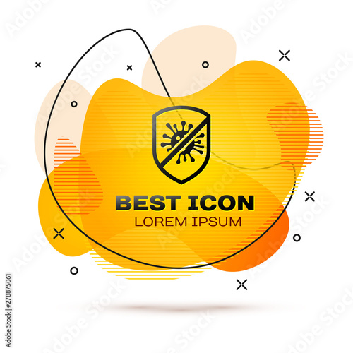 Black Stop virus, bacteria, germs and microbe icon isolated on white background. Antibacterial and antiviral defence, protection infection. Fluid color banner. Vector Illustration