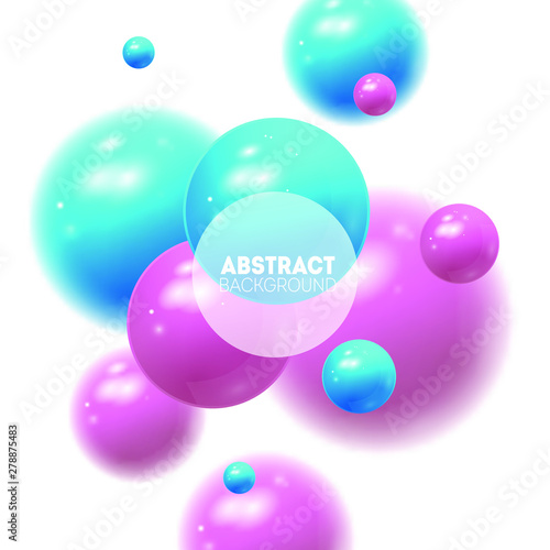 Abstract background with dynamic 3d spheres. Blue and pink bubbles