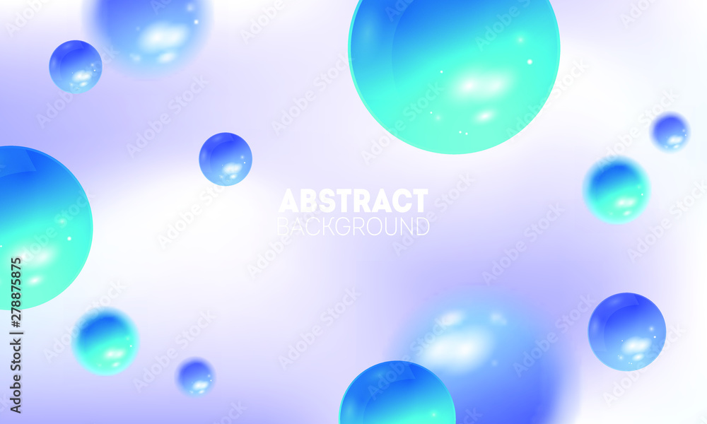 Light abstract background with 3d spheres. Plastic pastel blue and violet bubbles. Poster design