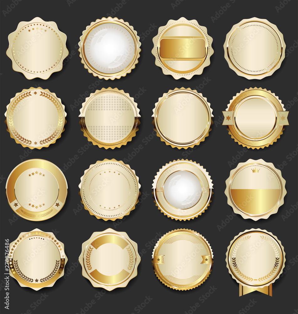 Collection of luxury golden design elements badges labels and laurels Collection of luxury golden design elements badges labels and laurels