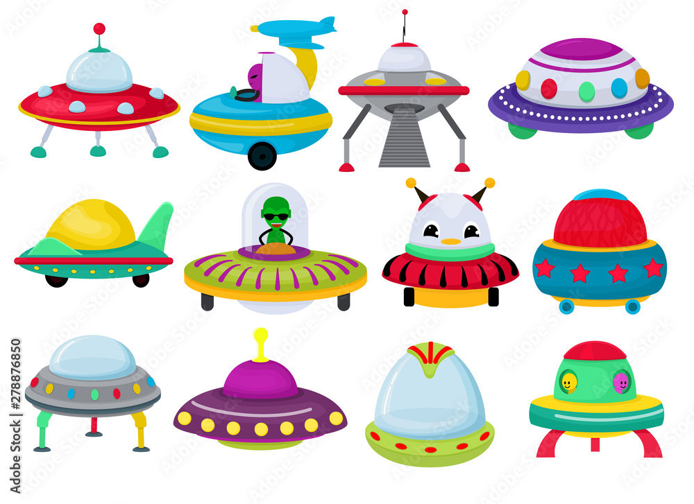 Ufo vector spaceship rocketship and spacy rocket illustration set of ...
