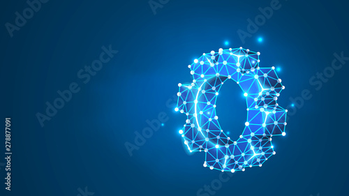 Wallpaper Mural Gear. Industry development, business solution concept. Mechanical technology machine engineering symbol. Abstract, digital, wireframe, low poly mesh, vector blue neon 3d illustration. Line dot Torontodigital.ca
