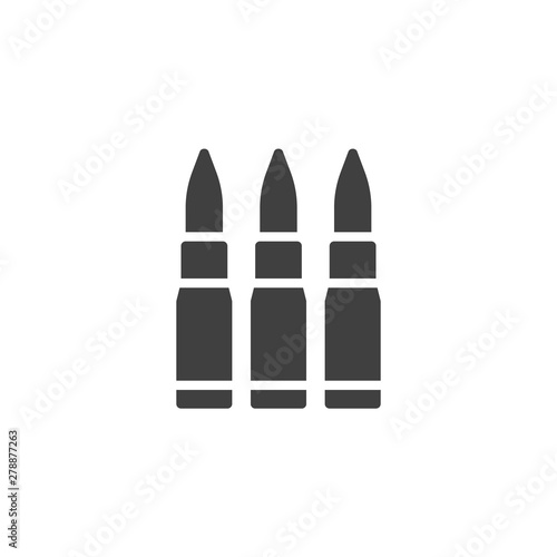Three bullets vector icon. filled flat sign for mobile concept and web design. Military gun bullets glyph icon. Symbol, logo illustration. Vector graphics