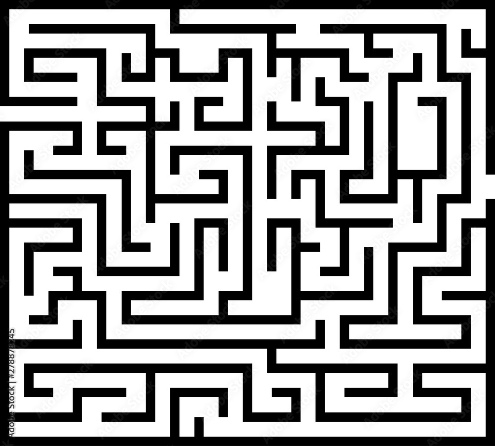 Rectangle labyrinth with entry and exit. Line maze game. Medium complexity. Vector 