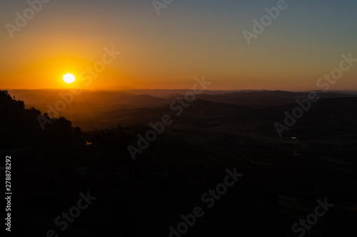 Wonderful Silhouette Sunset over the Sicilian Hills  Mazzarino  Caltanissetta  Sicily  Italy  Europe