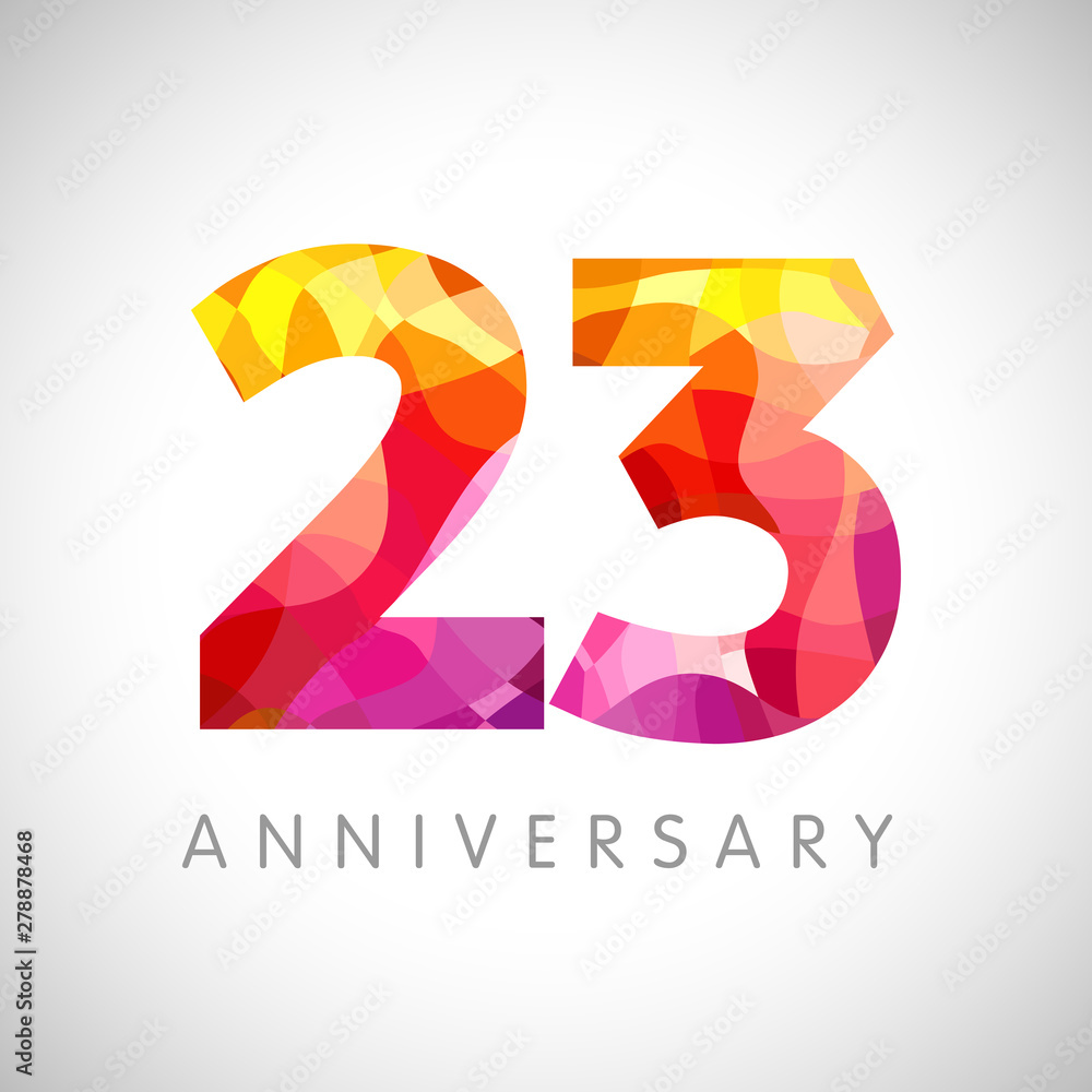 23rd anniversary numbers. 23 years old multicolored logotype. Age