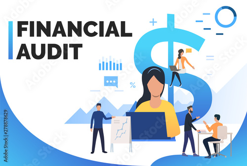 Team of financial consultants working in office. Marketing research, consulting, support. Financial audit concept. Vector illustration can be used for web page design, poster or banner templates