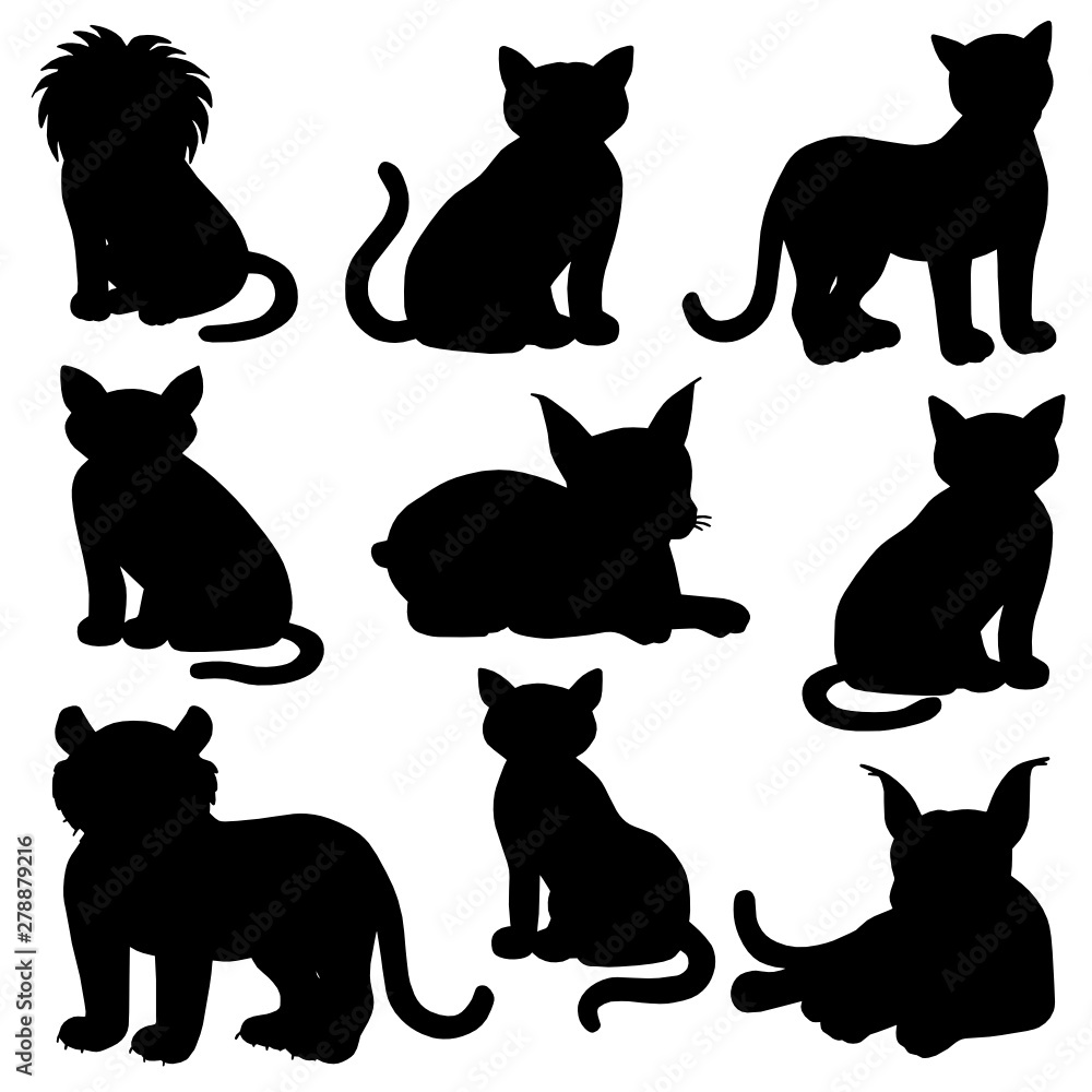 Large Cats Silhouettes Feline Wildlife Vectors
