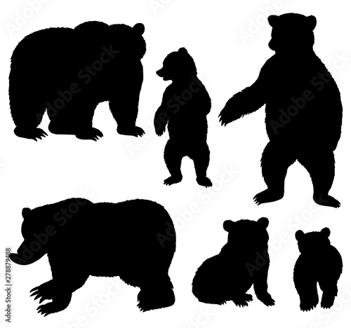 Grizzly Bear Silhouettes Beat Cubs Animal Vectors