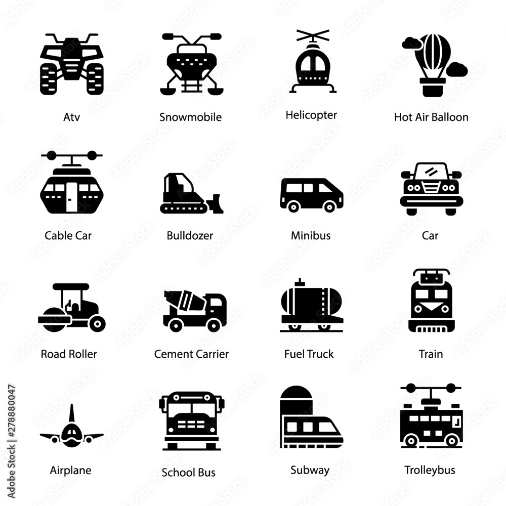 Transportation Solid Icons Set Transportation Solid Icons Set