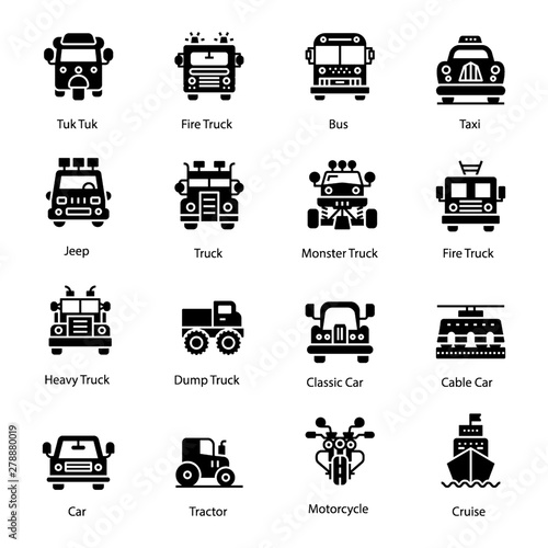 Transportation Solid Icons Pack 