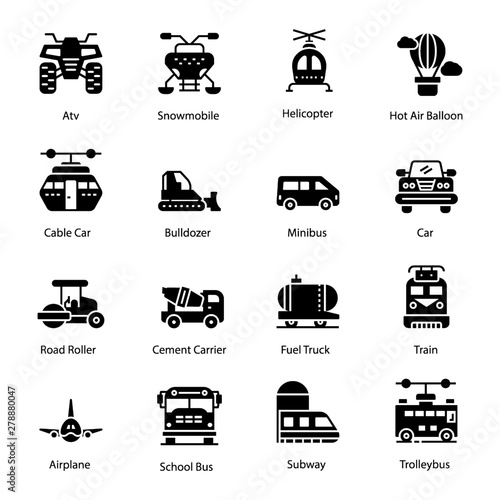 Transportation Solid Icons Set