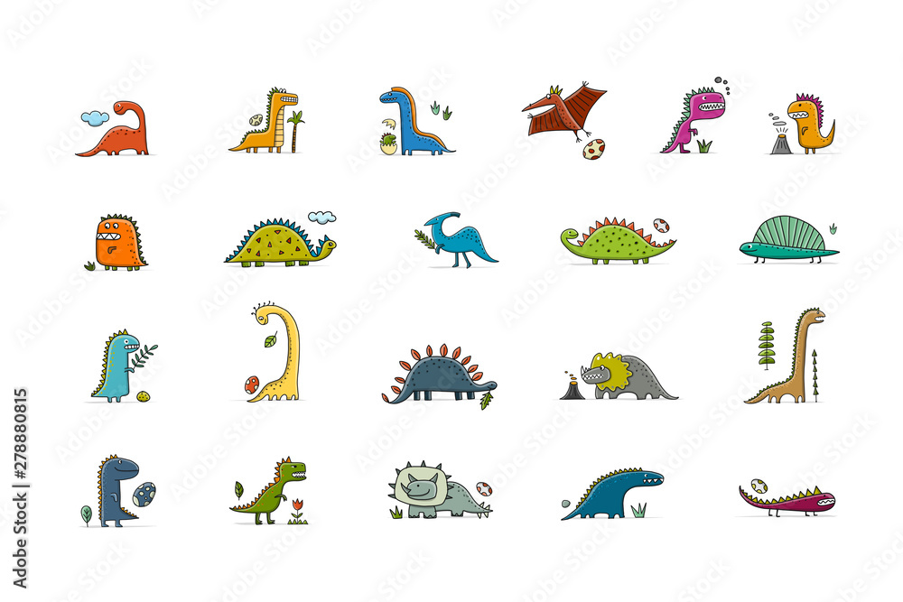 Obraz premium Funny dinosaurs collection, childish style for your design