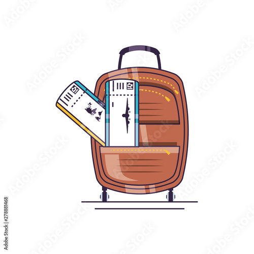 travel suitcase equipment with ticket flight