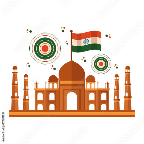 taj mahal indian mosque with flag
