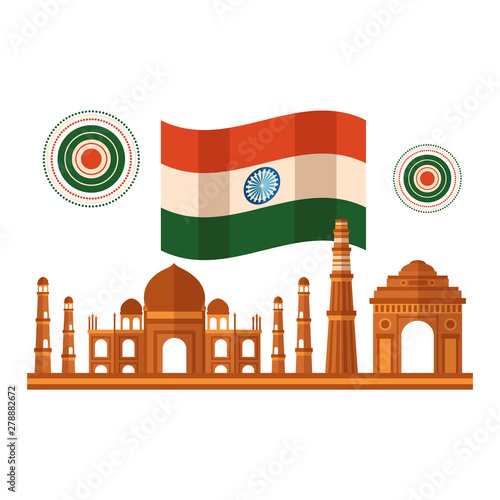 taj mahal indian and mosques with flag