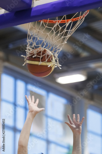 Basketball shot. hands under the basketball Hoop
