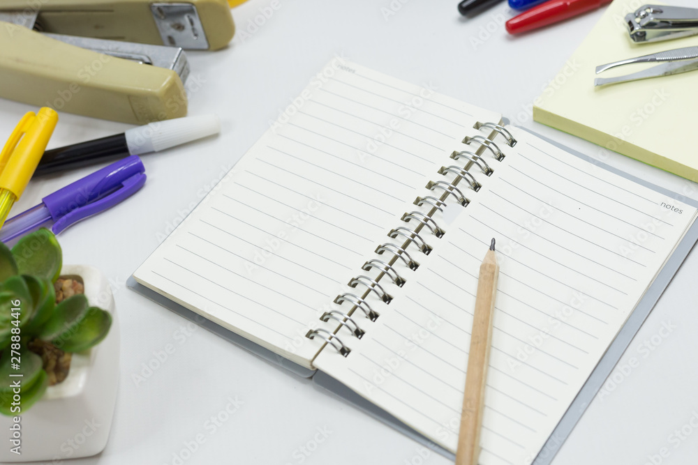 Set of office supplies for work with white background Set of office supplies for work with white background