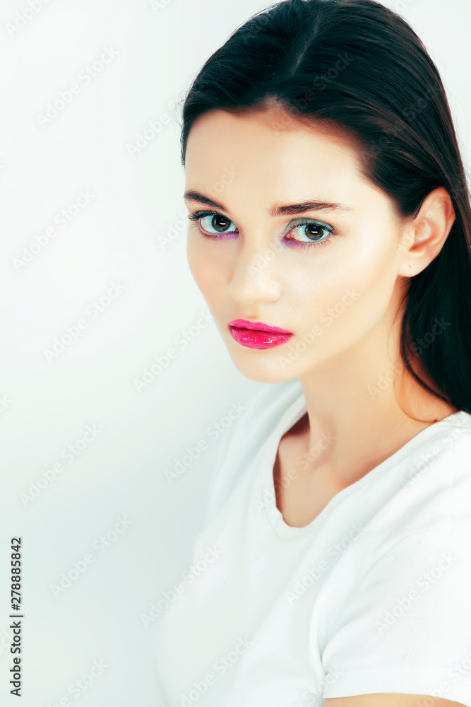 young pretty teenage girl posing emotional happy smiling on white background, lifestyle people concept young pretty teenage girl posing emotional happy smiling on white background, lifestyle people concept