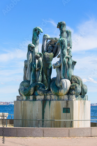 Bronze statue Hercules and the Hydra, figure of mythological hero, Helsingor, Denmark