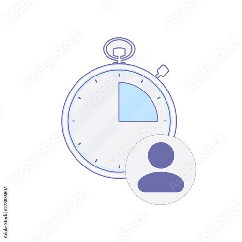 Time Manager, control. Organization of process. Icon Man with clock to control time of work graphic design single icon vector illustration.