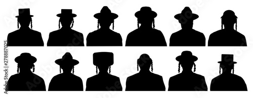 Audience of God's chosen people. Jewish head profile avatar icons. People portrait Israelite. Silhouette vector set