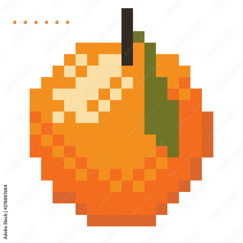 Obraz premium Minimalistic pixel graphic symbol of Orange Citrus. Art vector object isolated. Game 8 bit style.