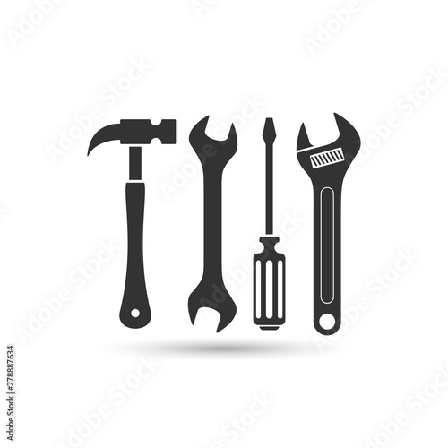 screwdriver, hammer and wrench vector icon