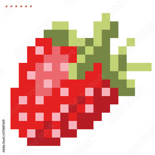 Minimalistic pixel graphic symbol of Strawberry. Art vector object isolated. Game 8 bit style.