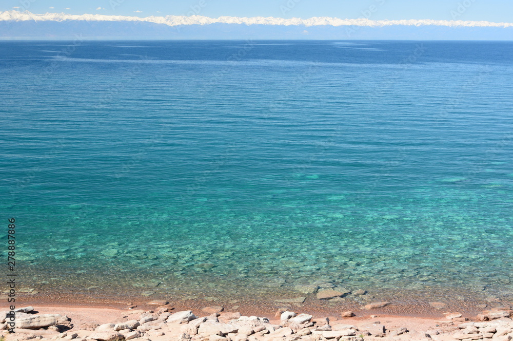 Panorama of Issyk-Kul lake. Kyrgyzstan