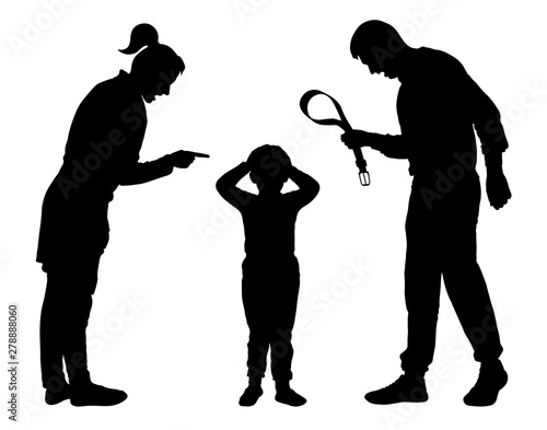 Child abuse silhouette vector. Parents scold the child. Juvenile justice