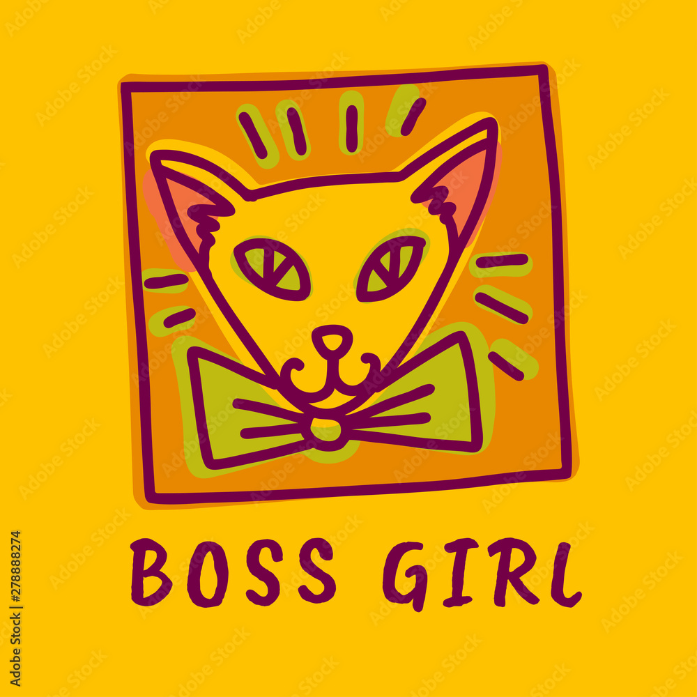 Boss Girl print with portrait of cat Boss Girl print with portrait of cat