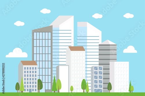 City Downtown Landscape, modern building vector illustration