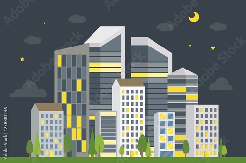 City Downtown Landscape, modern building vector illustration