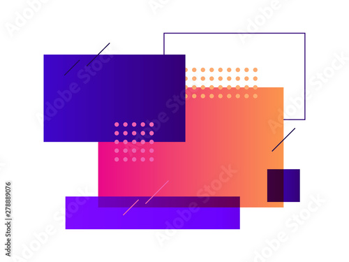 Blue, pink and purple abstract graphic elements. Colorful form and line. Abstract geometric banner with square shapes and dots. Template for logo, flyer, presentation design. Vector illustration