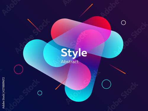 Gradient blue and pink abstract graphic elements on blue background. Dynamic colored form and line. Banner with capsule shapes. Template for logo, flyer, presentation design. Vector illustration