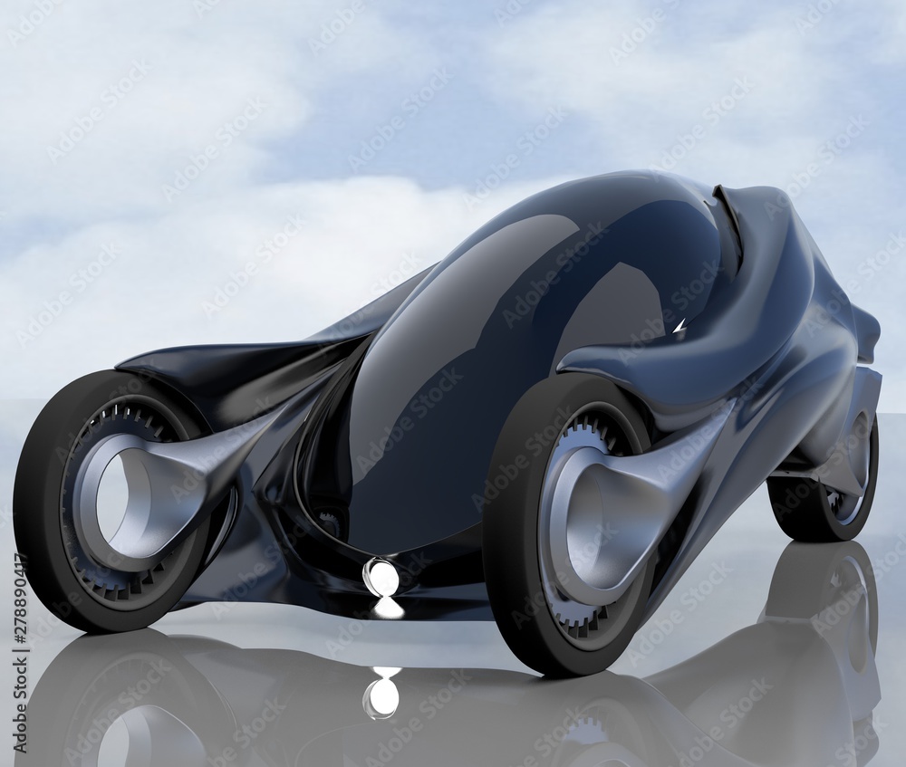 fantastic car concept of the future electro three wheels. 3D rendering.