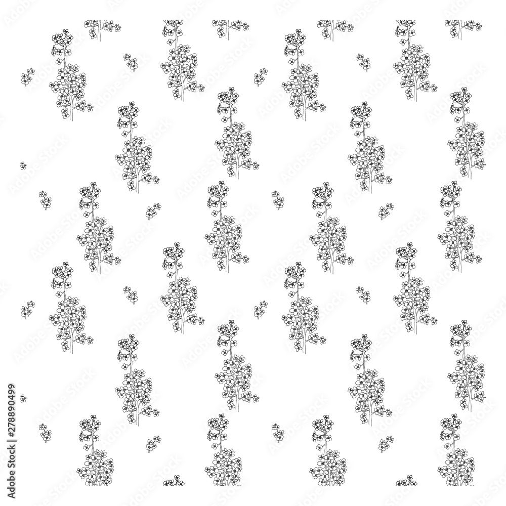 Hand drawn flowers with many blossoms on the branch in seamless vector pattern. Line art illustration Hand drawn flowers with many blossoms on the branch in seamless vector pattern. Line art illustration