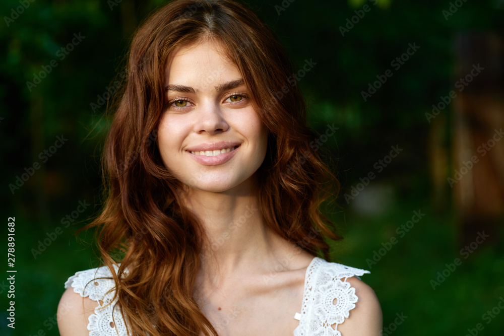 beautiful woman green leaves nature park beautiful woman green leaves nature park