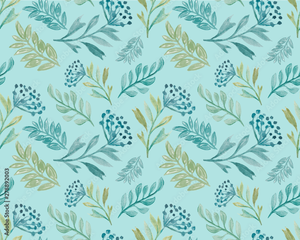 Tender watercolour floral seamless pattern with leaves and berries, hand-drawn. Can be used as print for textile, deco Tender watercolour floral seamless pattern with leaves and berries, hand-drawn. Can be used as print for textile, deco