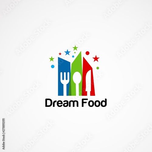 dream food logo vector, with little star concept, icon, element, and template for company