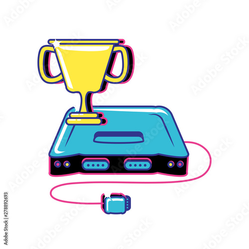 retro video game console with trophy cup