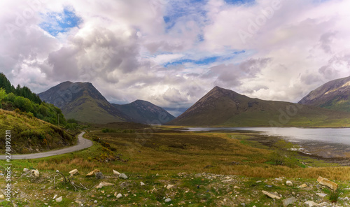 Panoramic image of beautiful scenic route to Elgol village in summer, Scotland
