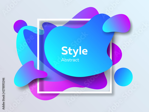 Cyan, purple and violet abstract graphic elements. Dynamical colored form and line. Abstract banner with irregular shapes and square frame. Template for logo, flyer, presentation design. Vector