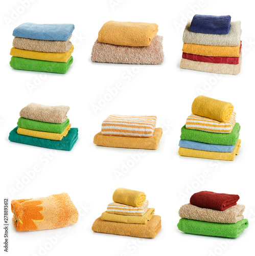 Multicolored towels isolated on a white background