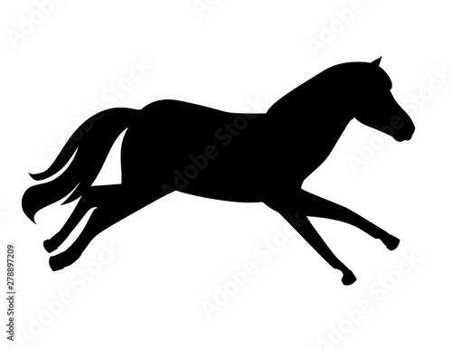 Black silhouette horse wild or domestic animal running cartoon design flat vector illustration isolated on white background